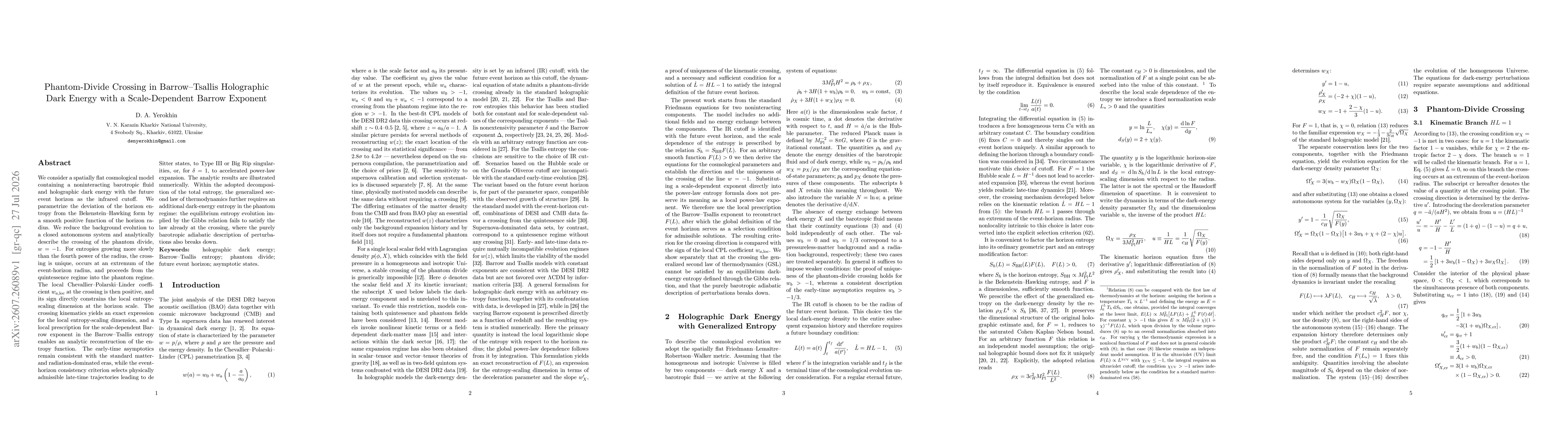 Thumbnail for Phantom-Divide Crossing in Barrow-Tsallis Holographic Dark Energy with a Scale-Dependent Barrow Exponent