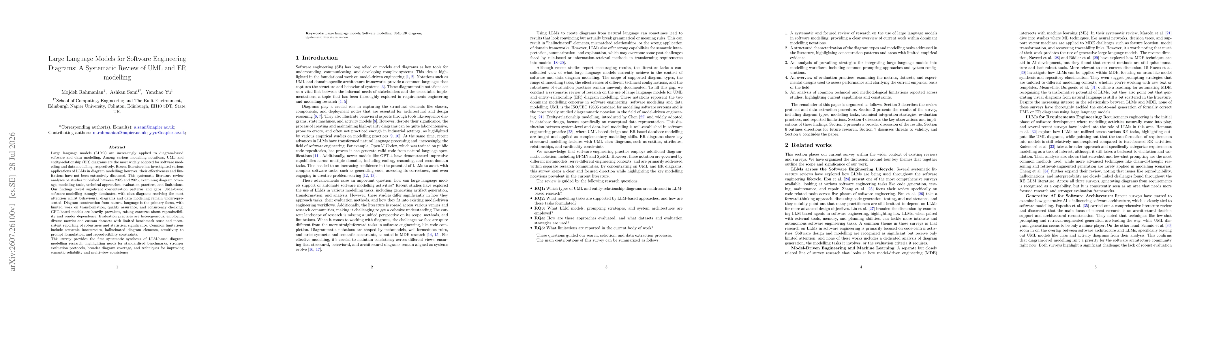 Thumbnail for Large Language Models for Software Engineering Diagrams: A Systematic Review of UML and ER modelling
