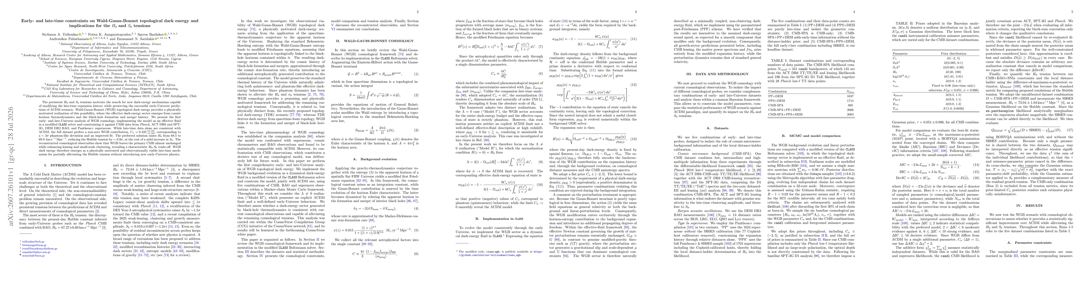 Thumbnail for Early- and late-time constraints on Wald-Gauss-Bonnet topological dark energy and implications for the $H_0$ and $S_8$ tensions