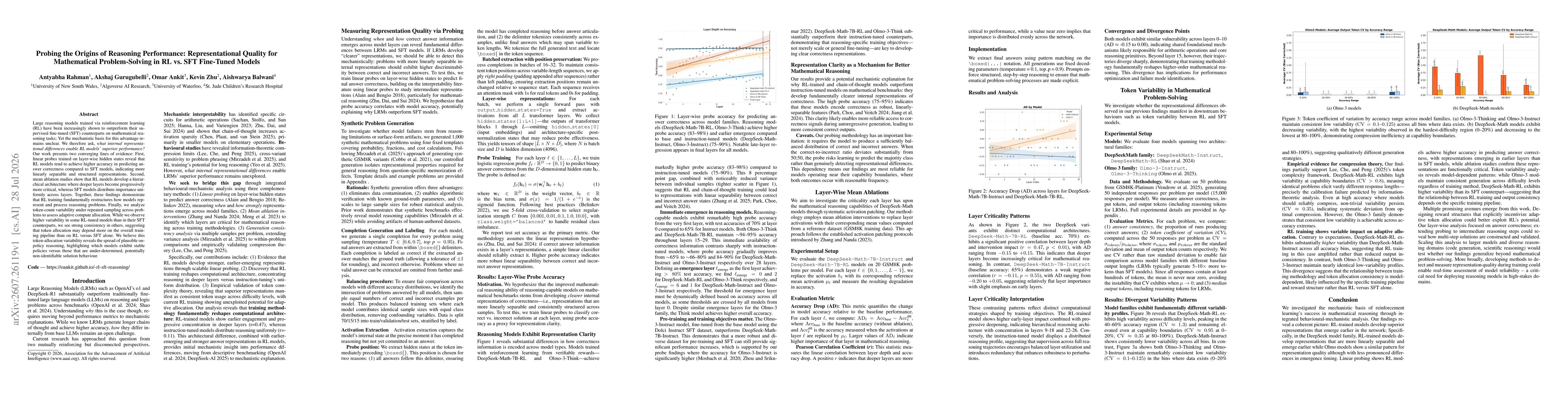Thumbnail for Probing the Origins of Reasoning Performance: Representational Quality for Mathematical Problem-Solving in RL vs. SFT Fine-Tuned Models