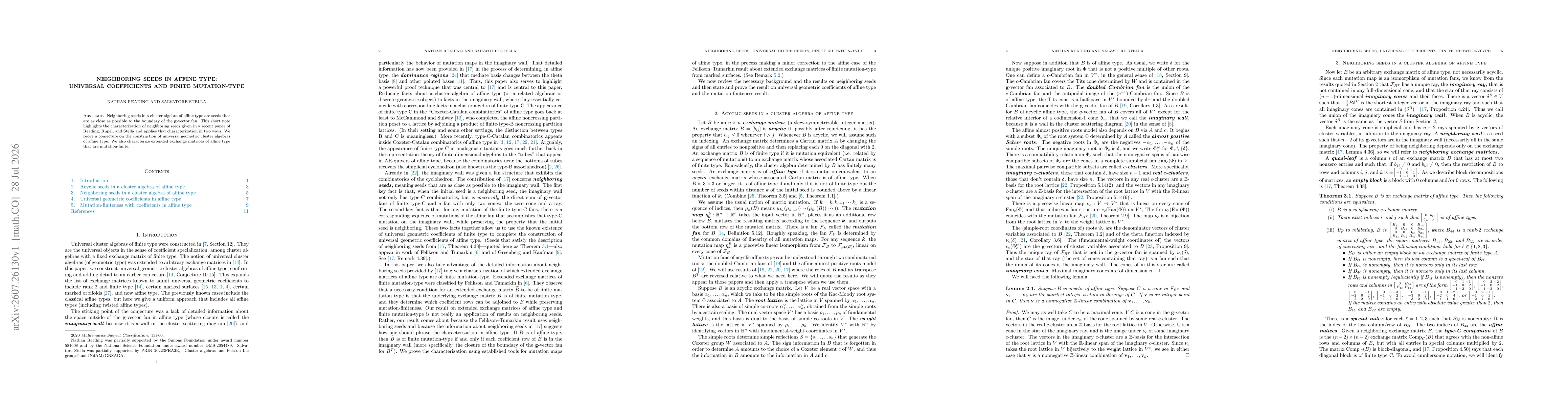 Thumbnail for Neighboring seeds in affine type: Universal coefficients and finite mutation-type