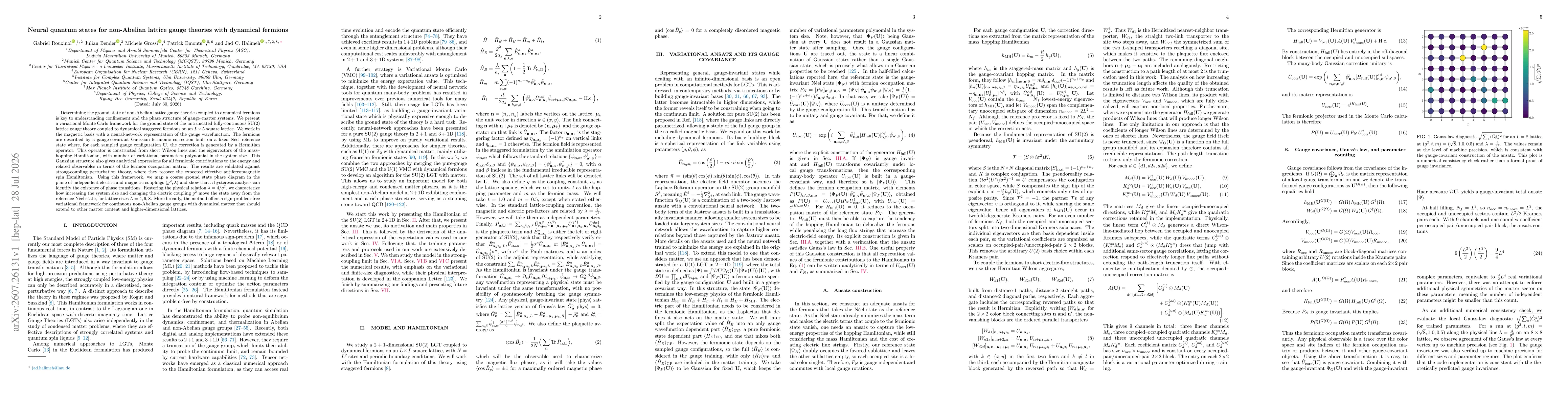 Thumbnail for Neural quantum states for non-Abelian lattice gauge theories with dynamical fermions
