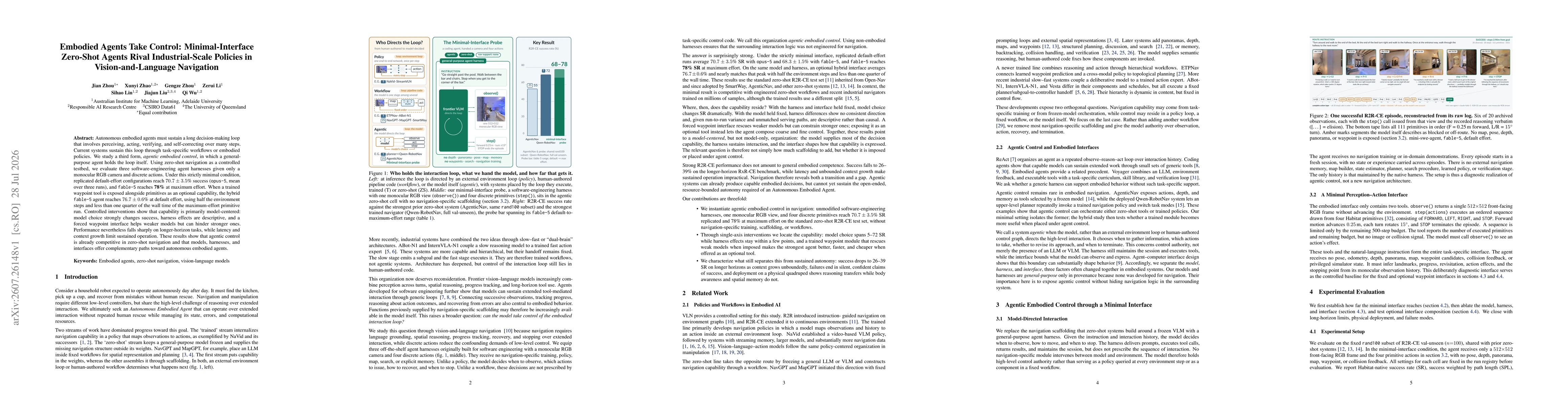 Thumbnail for Embodied Agents Take Control: Minimal-Interface Zero-Shot Agents Rival Industrial-Scale Policies in Vision-and-Language Navigation