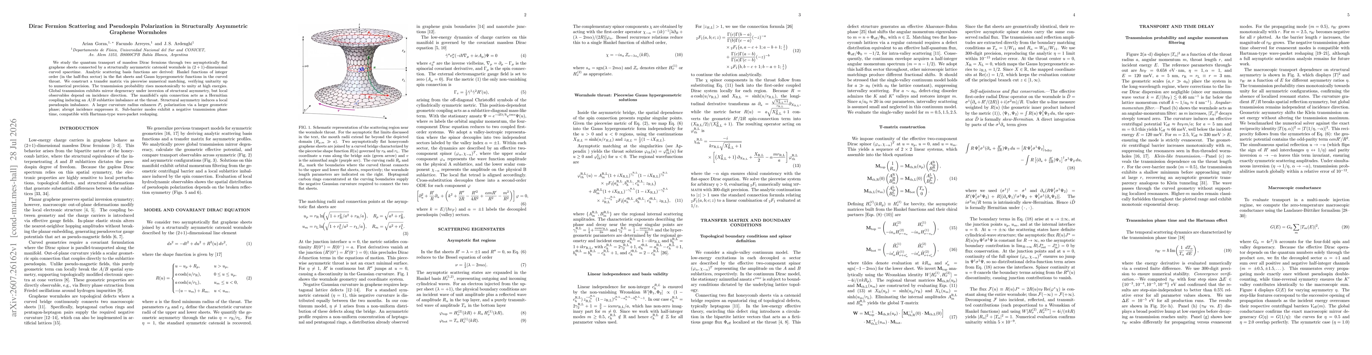 Thumbnail for Dirac Fermion Scattering and Pseudospin Polarization in Structurally Asymmetric Graphene Wormholes