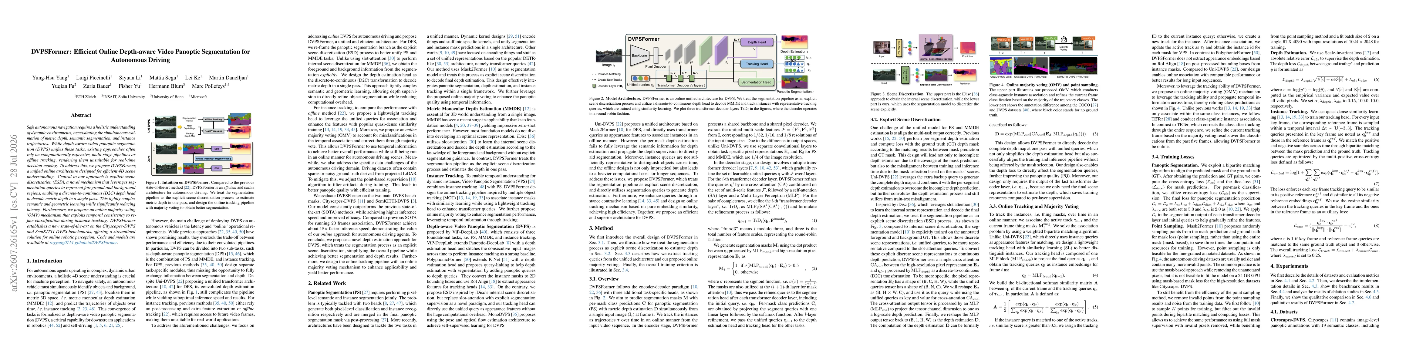 Thumbnail for DVPSFormer: Efficient Online Depth-aware Video Panoptic Segmentation for Autonomous Driving
