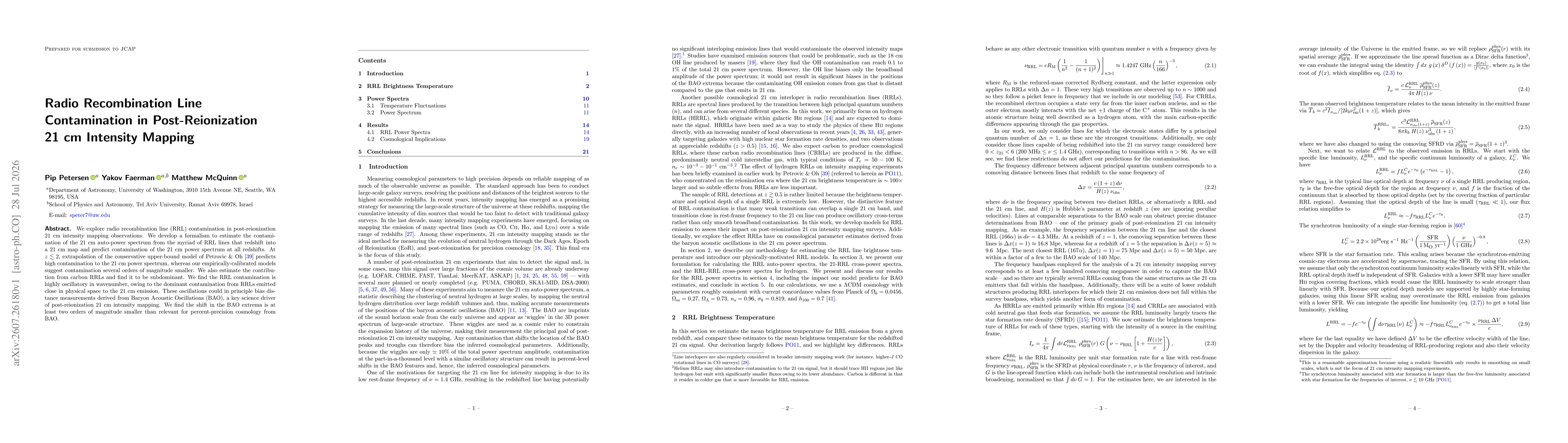Thumbnail for Radio Recombination Line Contamination in Post-Reionization 21 cm Intensity Mapping