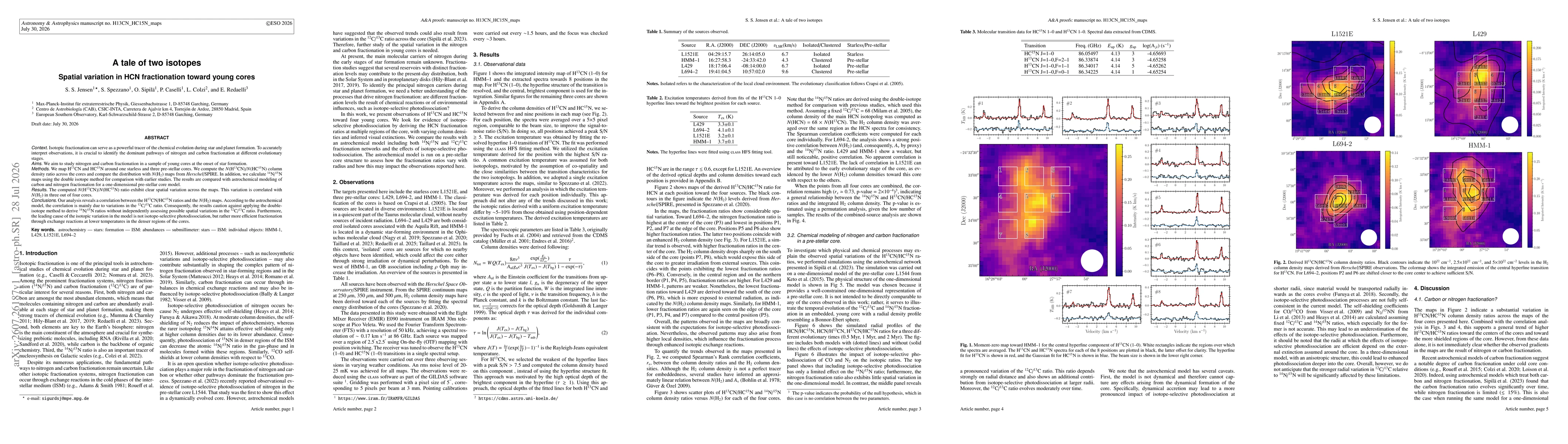 Thumbnail for A tale of two isotopes: Spatial variation in HCN fractionation toward young cores