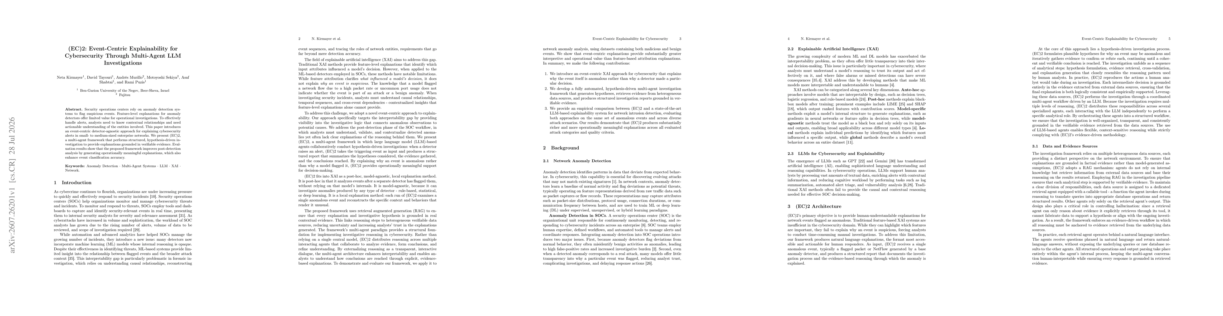 Thumbnail for (EC)2: Event-Centric Explainability for Cybersecurity Through Multi-Agent LLM Investigations