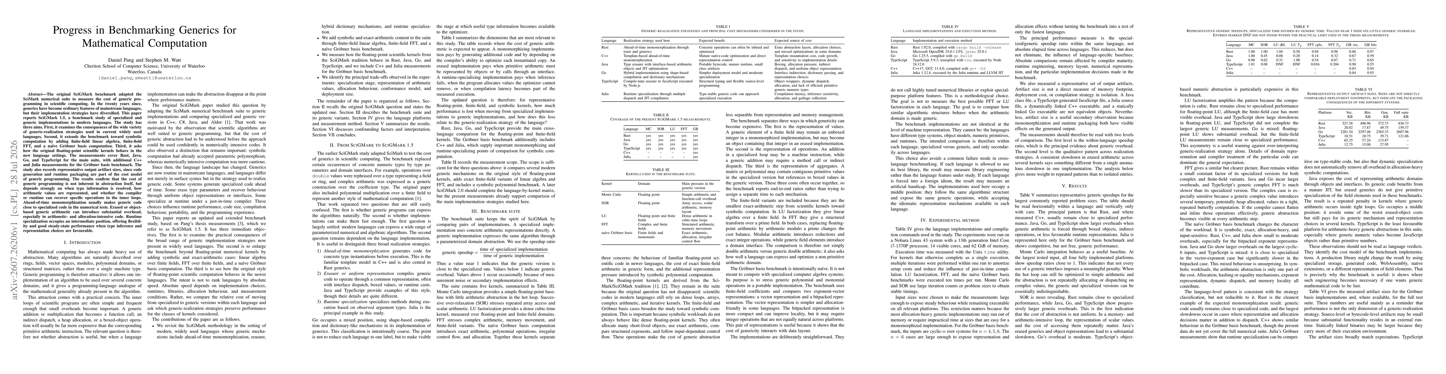 Thumbnail for Progress in Benchmarking Generics for Mathematical Computation