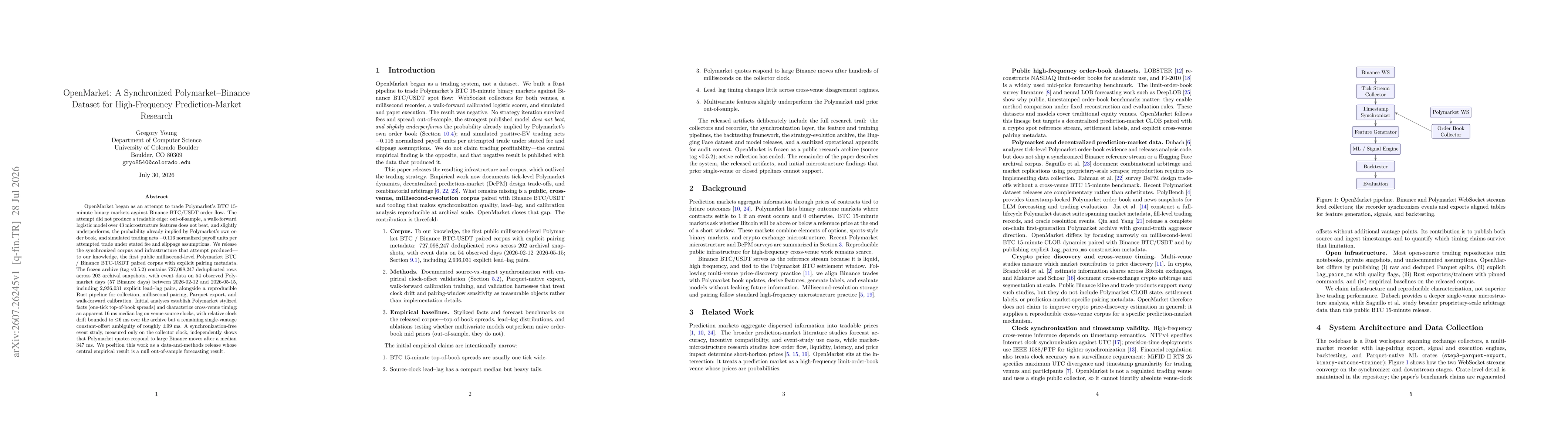 Thumbnail for OpenMarket: A Synchronized Polymarket-Binance Dataset for High-Frequency Prediction-Market Research