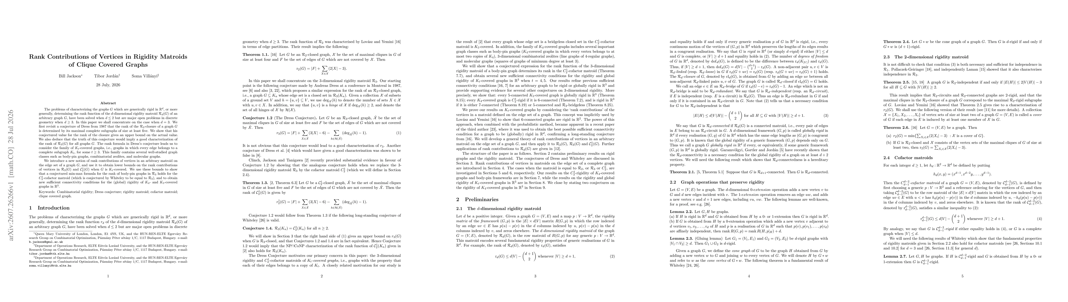 Thumbnail for Rank Contributions of Vertices in Rigidity Matroids of Clique Covered Graphs