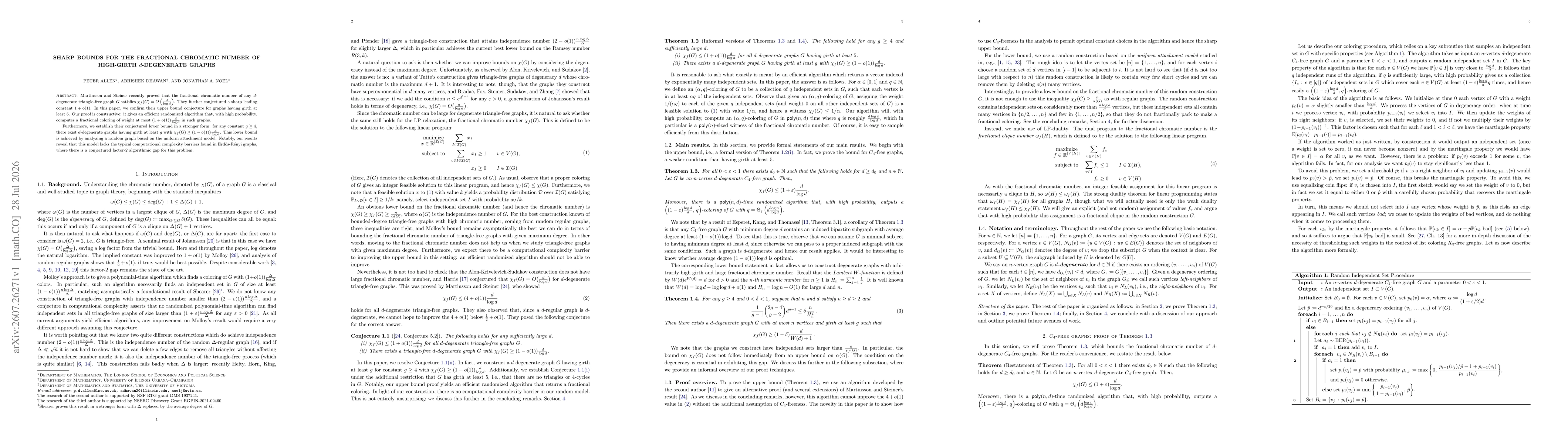 Thumbnail for Sharp bounds for the fractional chromatic number of high-girth $d$-degenerate graphs
