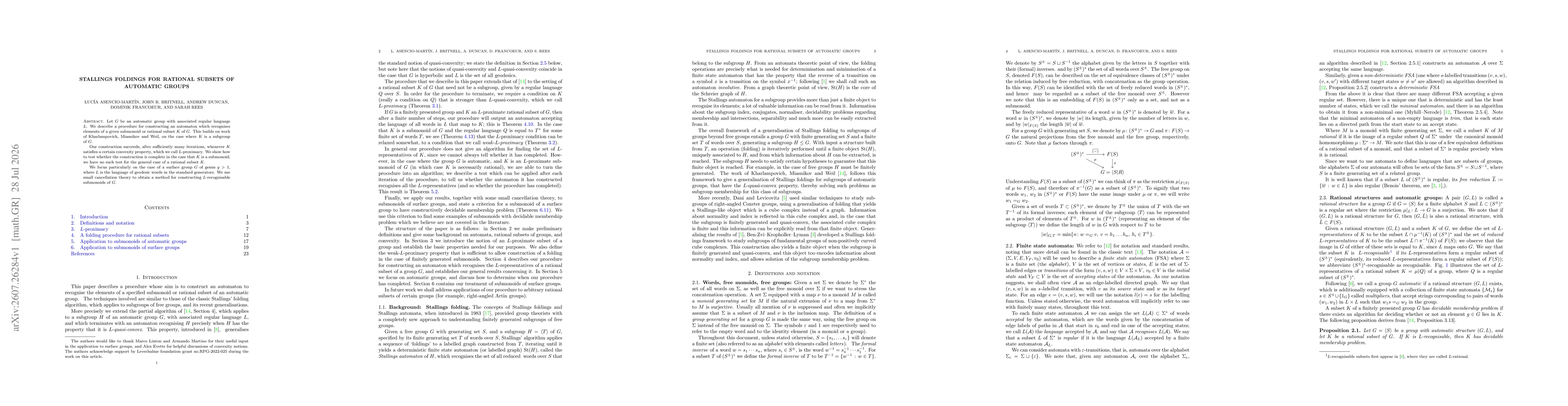 Thumbnail for Stallings foldings for rational subsets of automatic groups