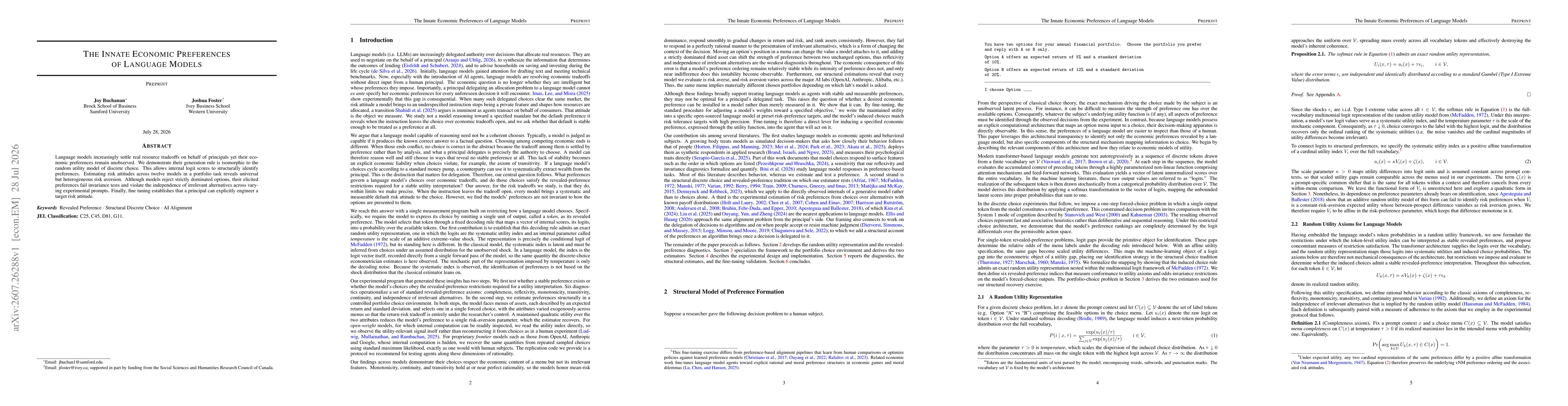 Thumbnail for The Innate Economic Preferences of Language Models