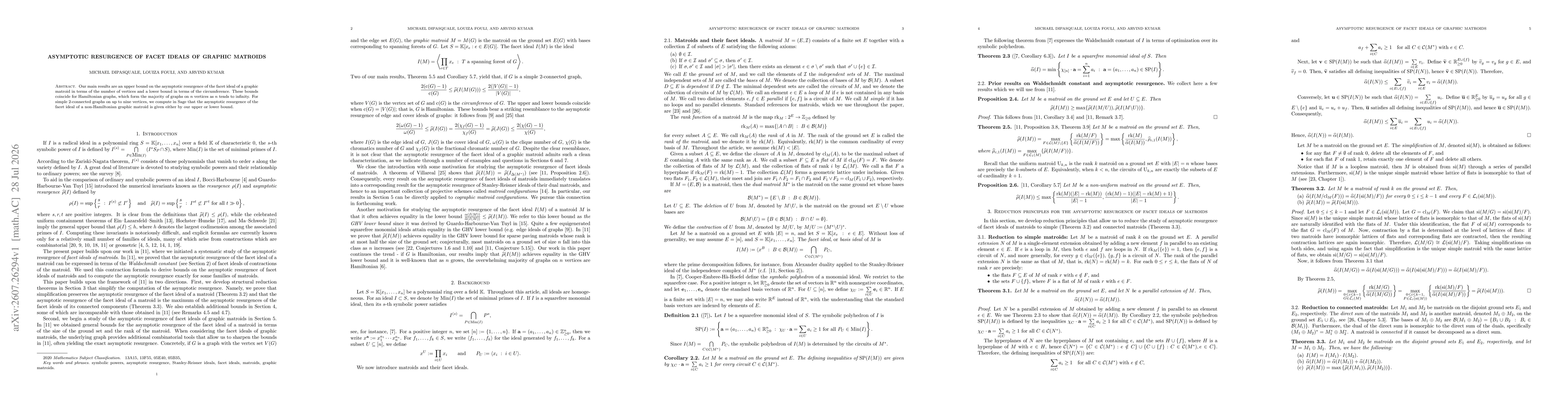 Thumbnail for Asymptotic Resurgence of Facet ideals of Graphic Matroids