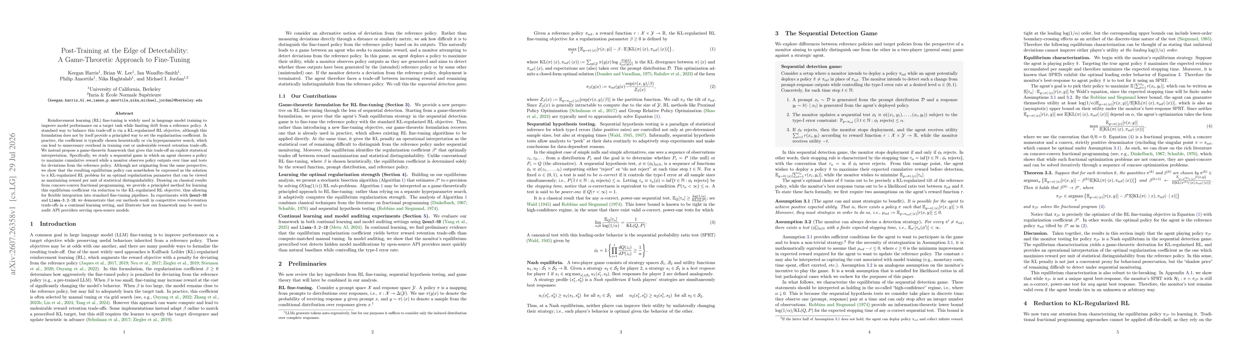 Thumbnail for Post-Training at the Edge of Detectability: A Game-Theoretic Approach to Fine-Tuning