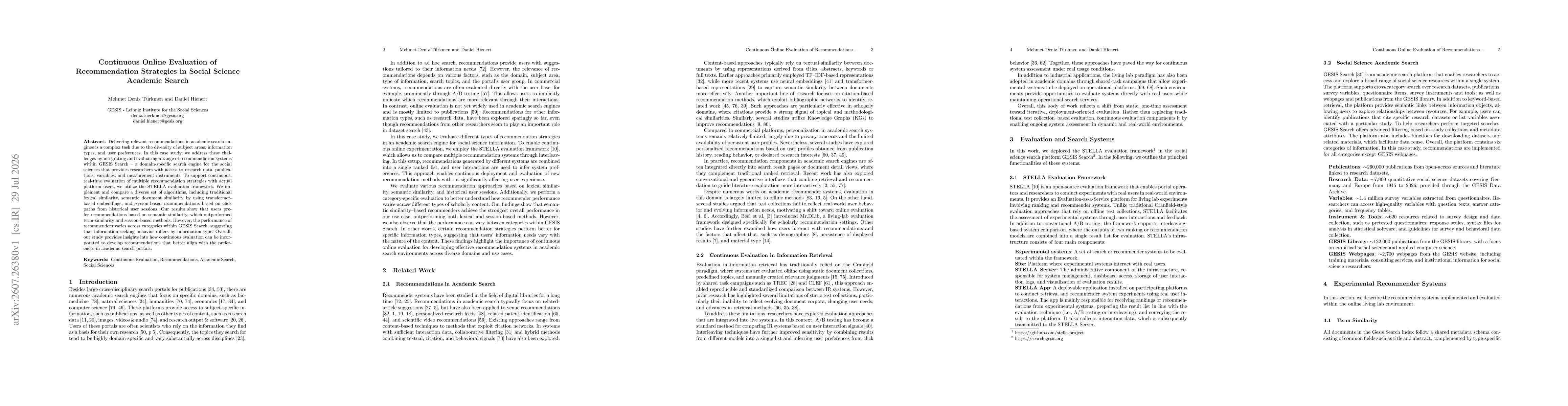 Thumbnail for Continuous Online Evaluation of Recommendation Strategies in Social Science Academic Search
