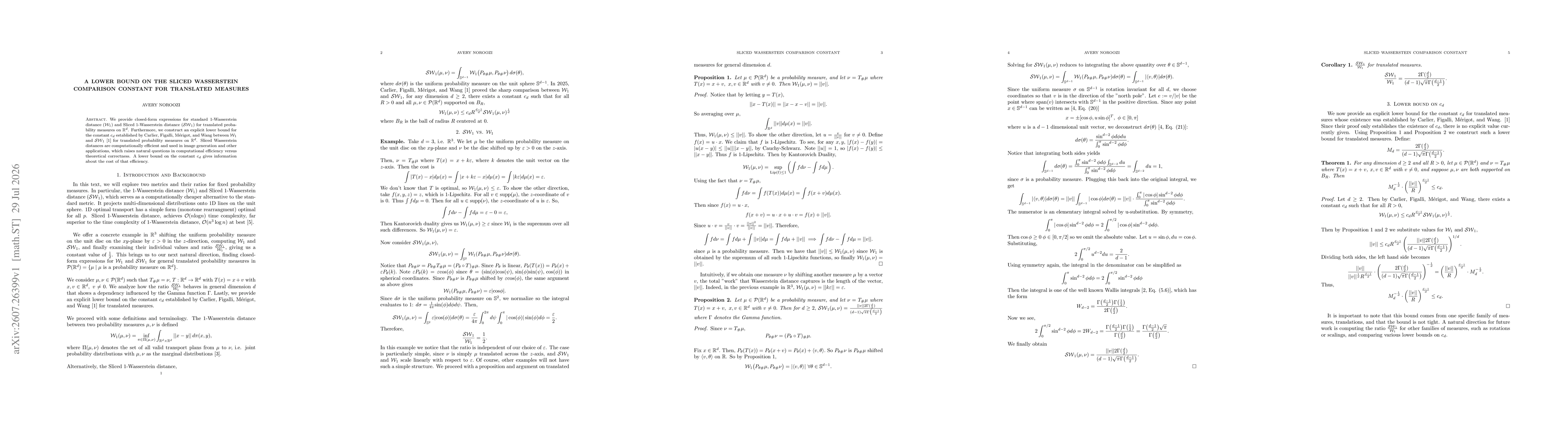Thumbnail for A Lower Bound on the Sliced Wasserstein Comparison Constant for Translated Measures