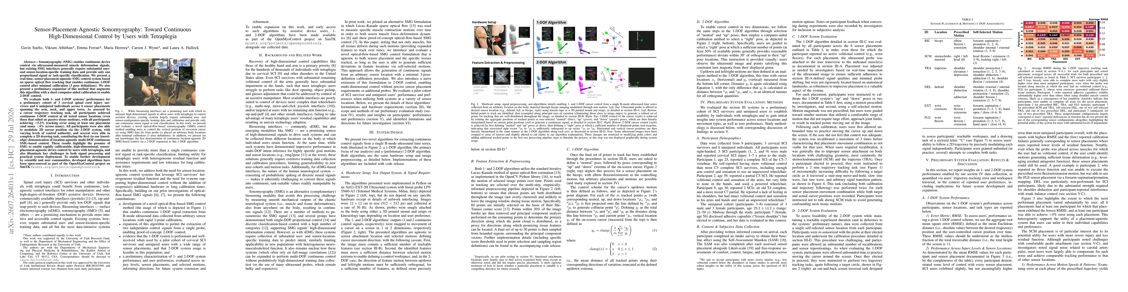 Thumbnail for Sensor-Placement-Agnostic Sonomyography: Toward Continuous High-Dimensional Control by Users with Tetraplegia
