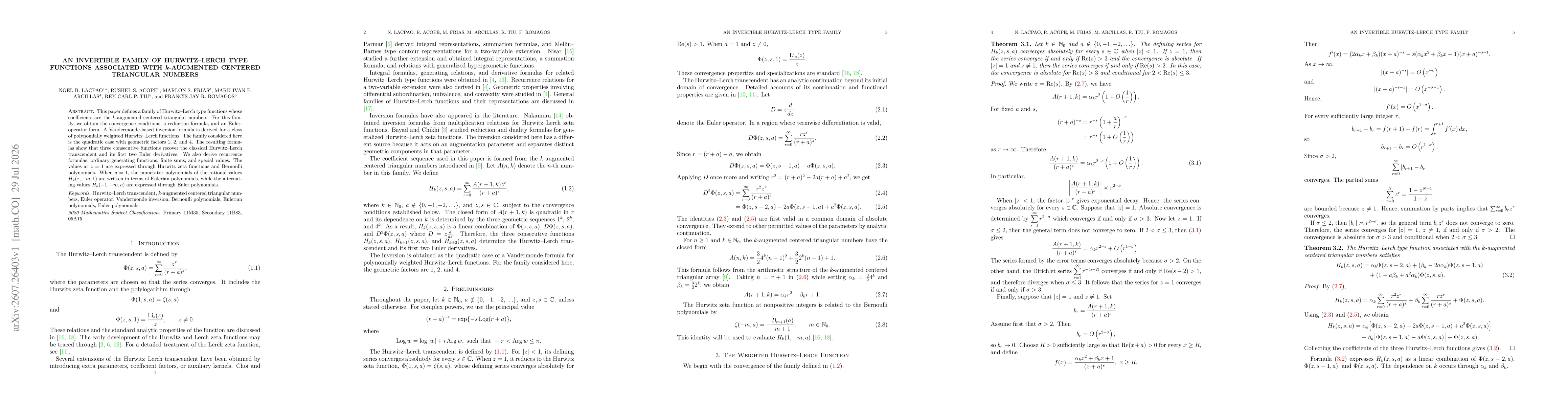 Thumbnail for An Invertible Family of Hurwitz--Lerch Type Functions Associated with $k$-Augmented Centered Triangular Numbers