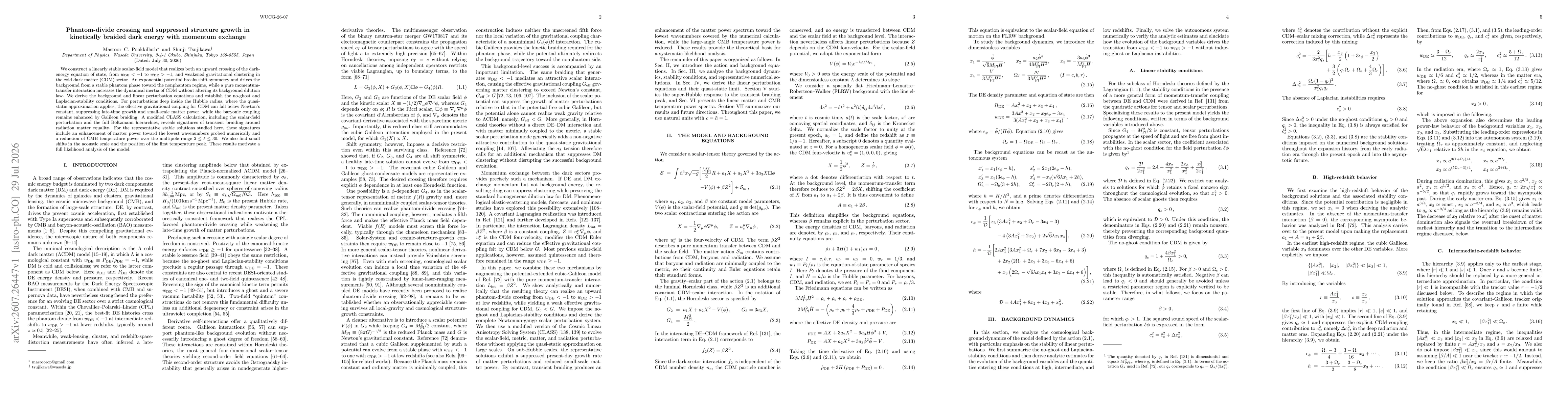 Thumbnail for Phantom-divide crossing and suppressed structure growth in kinetically braided dark energy with momentum exchange