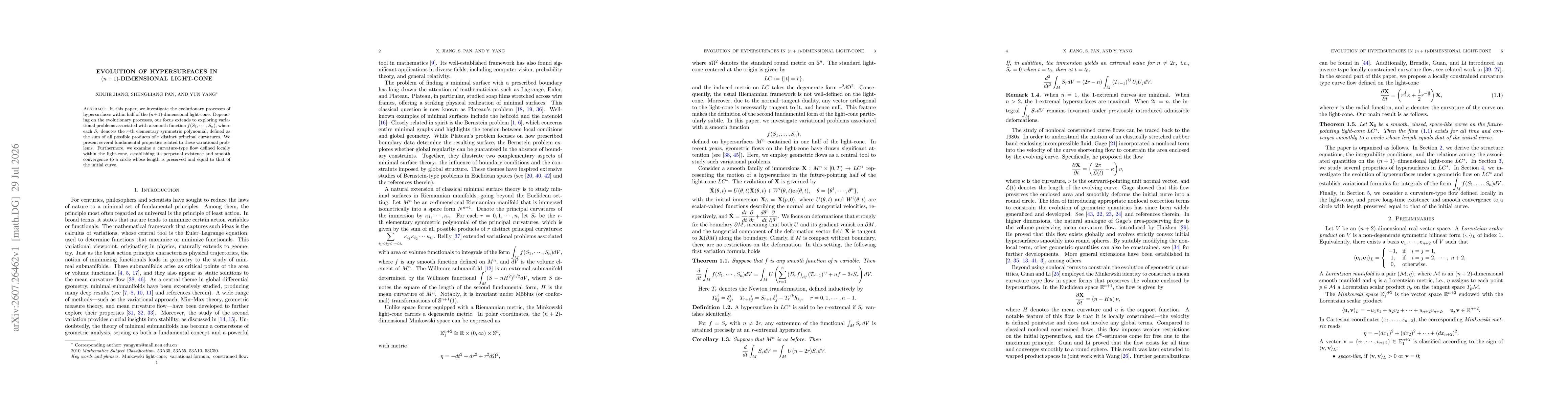 Thumbnail for Evolution of hypersurfaces in $(n+1)$-dimensional light-cone
