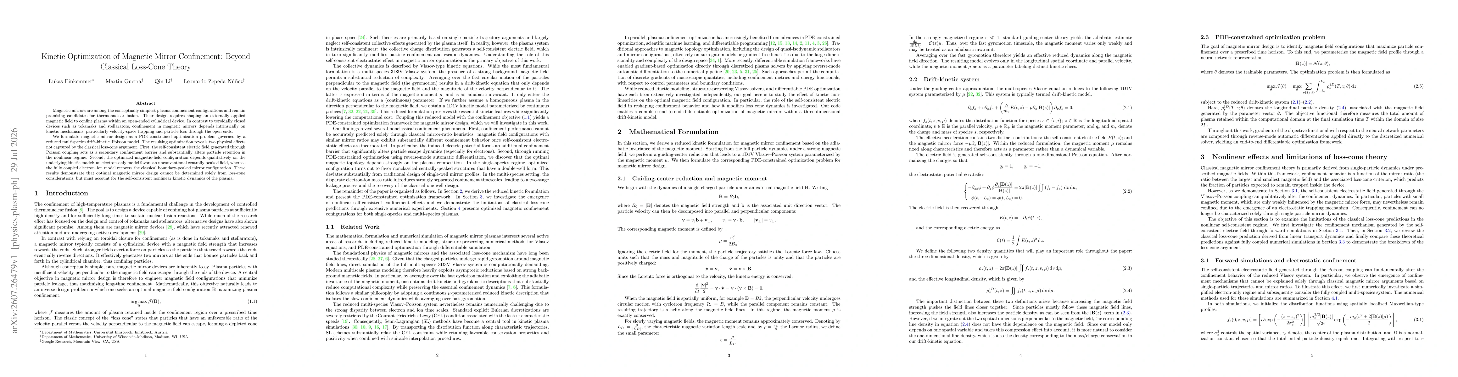 Thumbnail for Kinetic Optimization of Magnetic Mirror Confinement: Beyond Classical Loss-Cone Theory