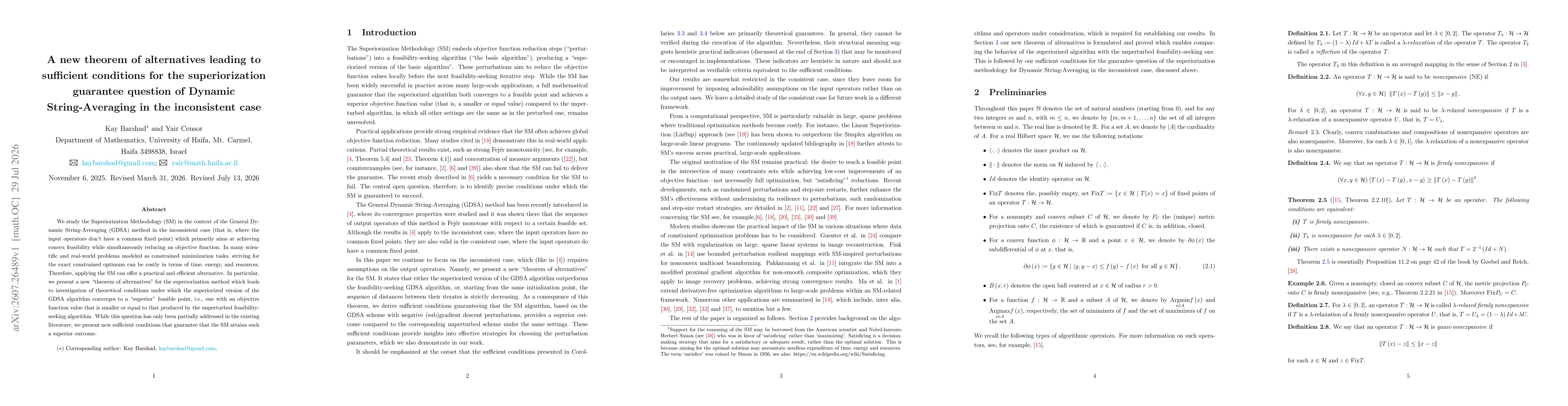 Thumbnail for A new theorem of alternatives leading to sufficient conditions for the superiorization guarantee question of Dynamic String-Averaging in the inconsistent case