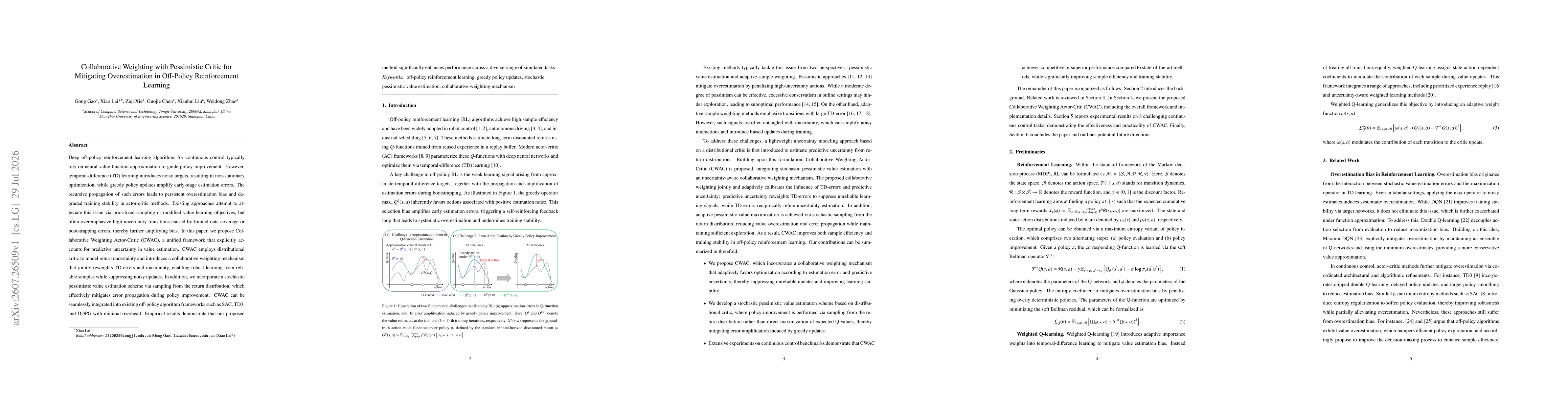Thumbnail for Collaborative Weighting with Pessimistic Critic for Mitigating Overestimation in Off-Policy Reinforcement Learning
