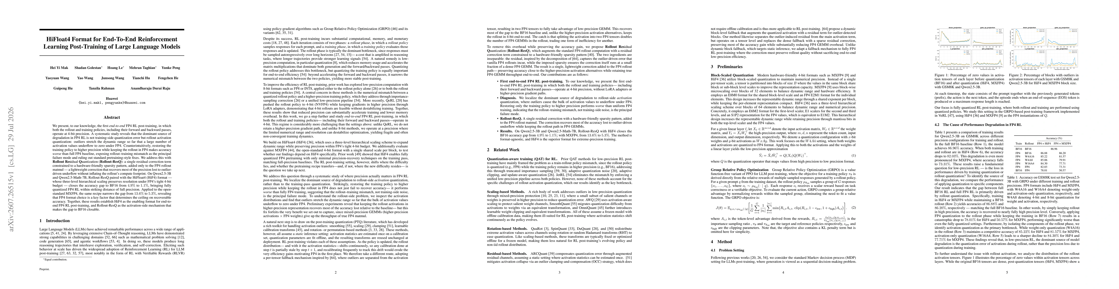 Thumbnail for HiFloat4 Format for End-To-End Reinforcement Learning Post-Training of Large Language Models