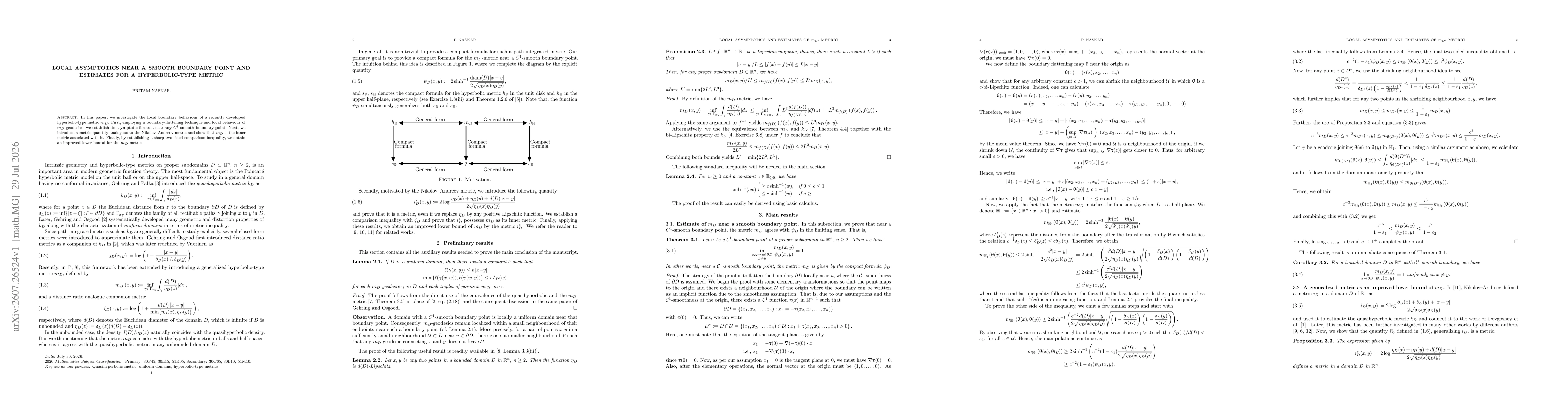 Thumbnail for Local asymptotics near a smooth boundary point and estimates for a hyperbolic-type metric