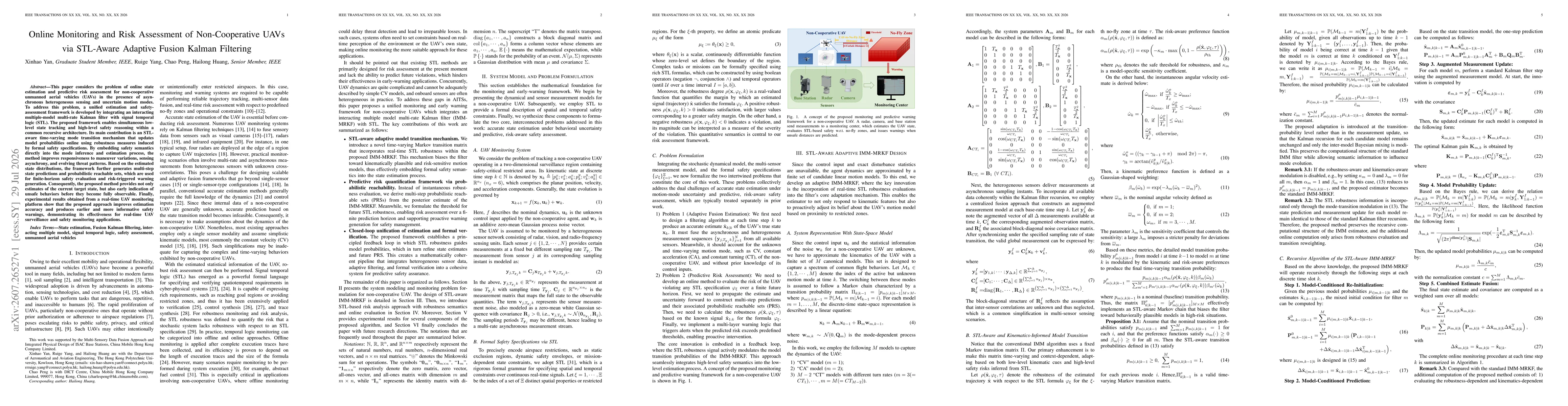Thumbnail for Online Monitoring and Risk Assessment of Non-Cooperative UAVs via STL-Aware Adaptive Fusion Kalman Filtering
