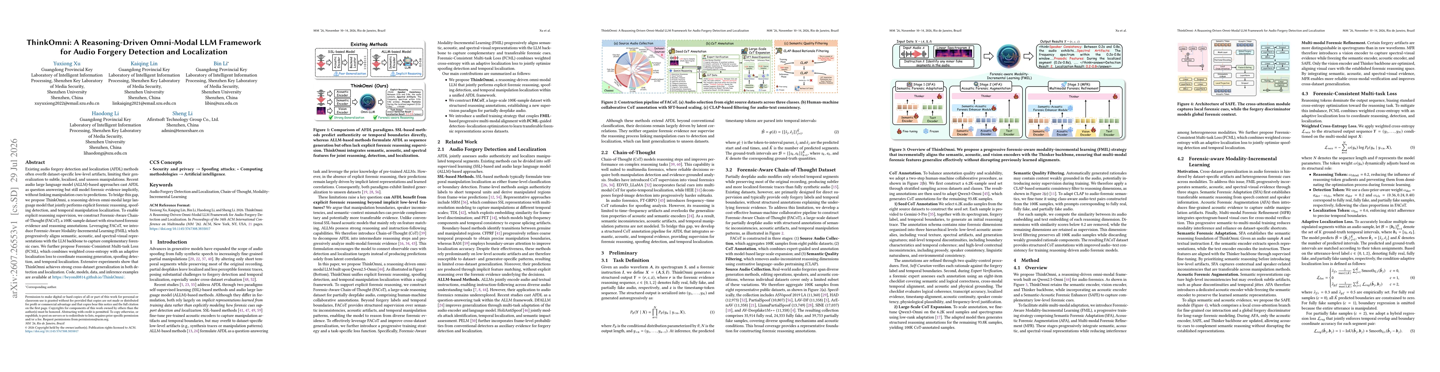 Thumbnail for ThinkOmni: A Reasoning-Driven Omni-Modal LLM Framework for Audio Forgery Detection and Localization