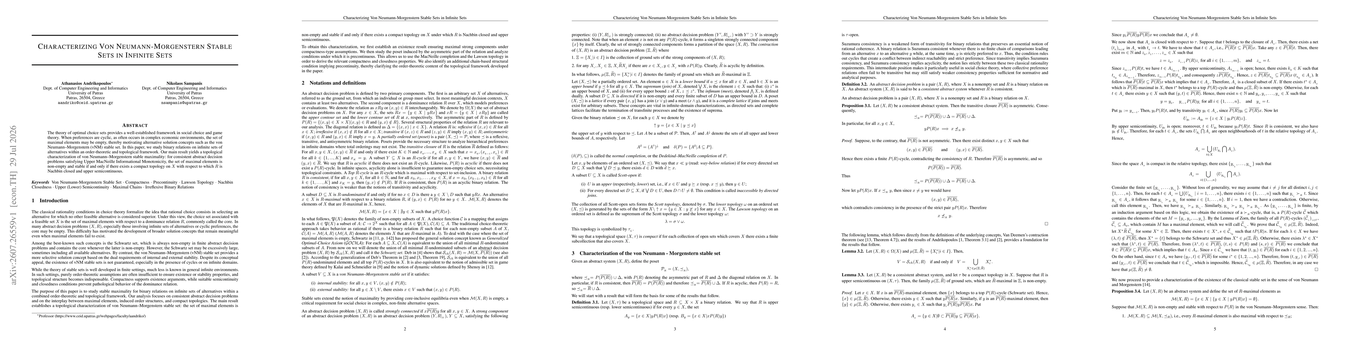Thumbnail for Characterizing Von Neumann-Morgenstern Stable Sets in Infinite Sets