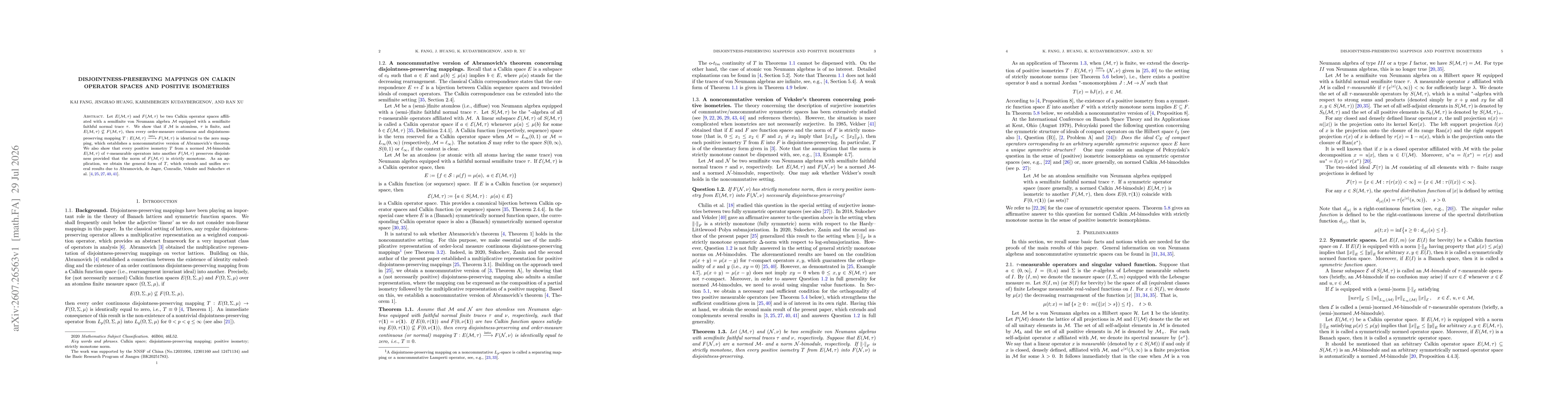 Thumbnail for Disjointness-preserving mappings on Calkin operator spaces and positive isometries