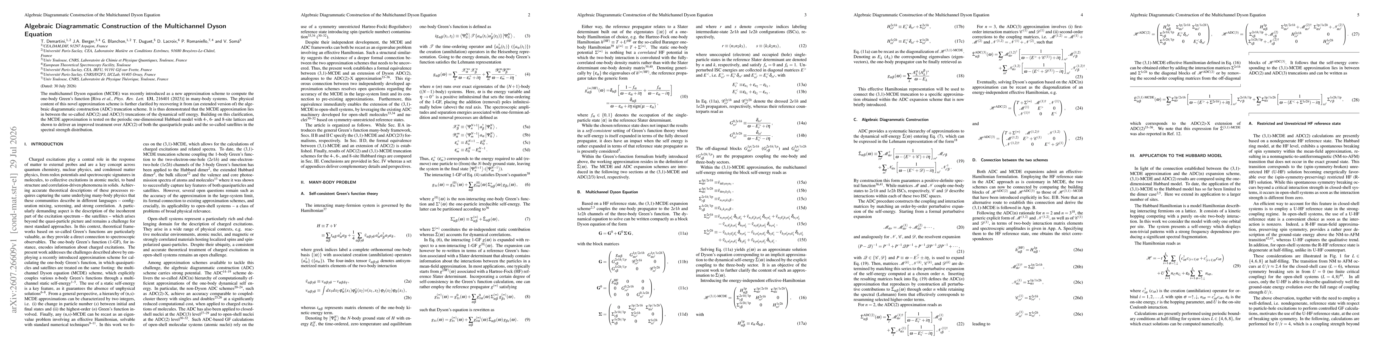 Thumbnail for Algebraic Diagrammatic Construction of the Multichannel Dyson Equation