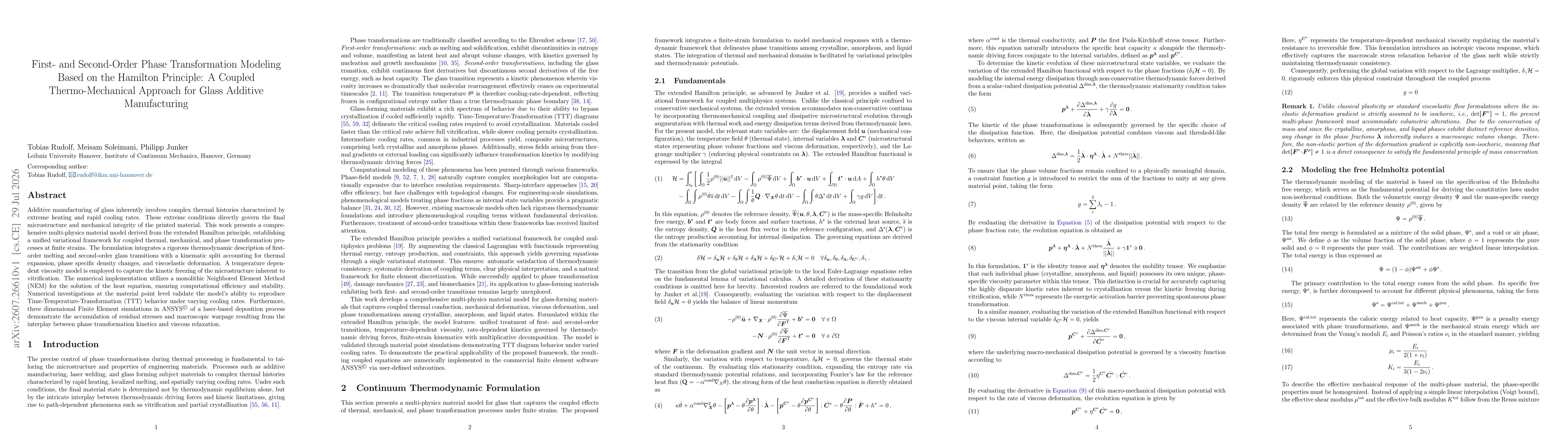 Thumbnail for First- and Second-Order Phase Transformation Modeling Based on the Hamilton Principle: A Coupled Thermo-Mechanical Approach for Glass Additive Manufacturing