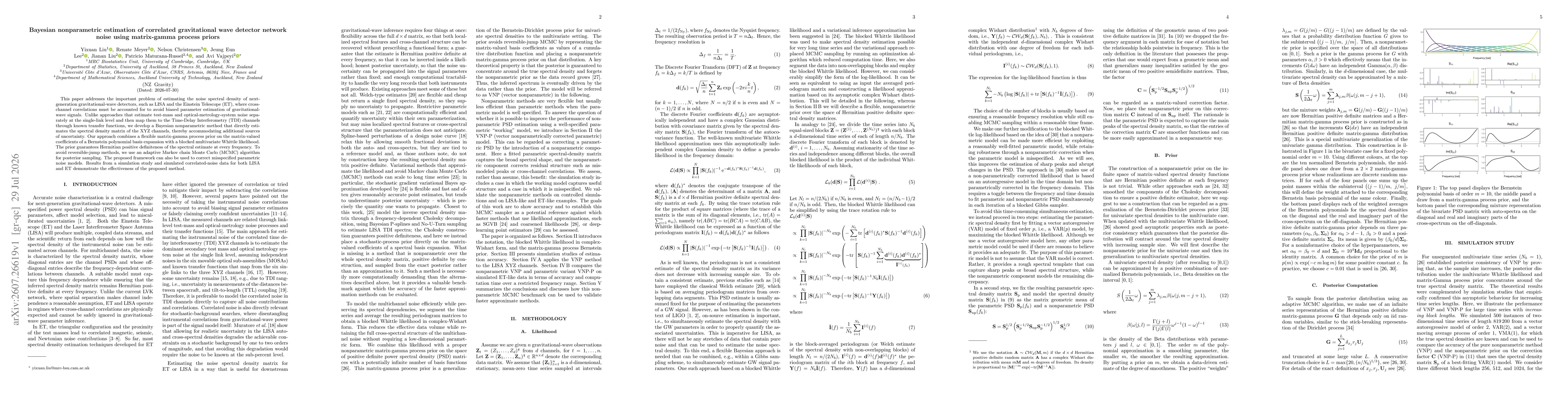 Thumbnail for Bayesian nonparametric estimation of correlated gravitational wave detector network noise using matrix-gamma process priors