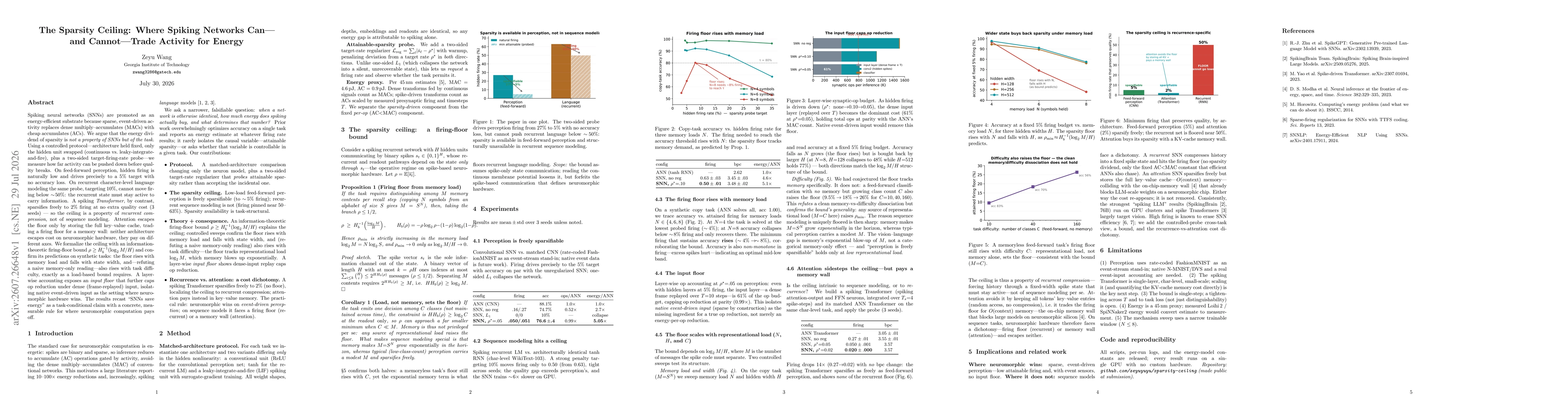Thumbnail for The Sparsity Ceiling: Where Spiking Networks Can and Cannot Trade Activity for Energy