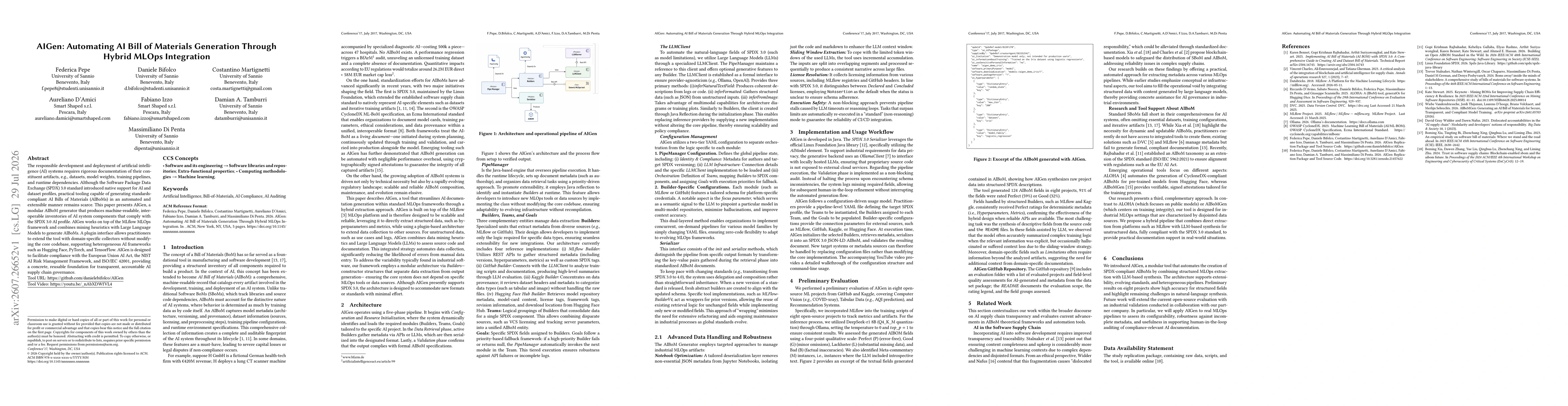 Thumbnail for AIGen: Automating AI Bill of Materials Generation Through Hybrid MLOps Integration