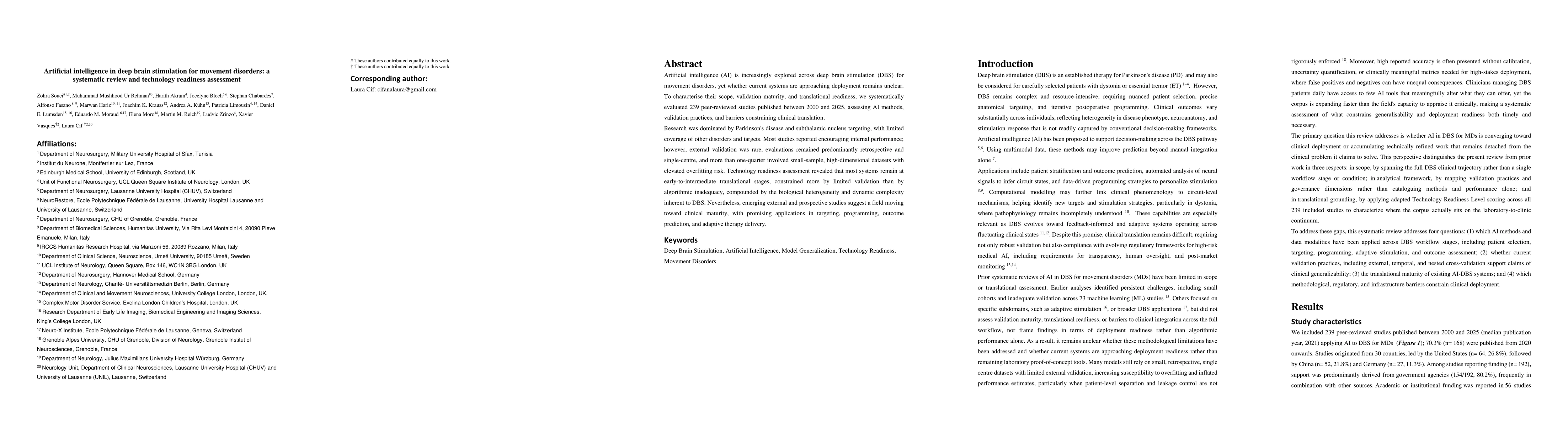 Thumbnail for Artificial intelligence in deep brain stimulation for movement disorders: a systematic review and technology readiness assessment