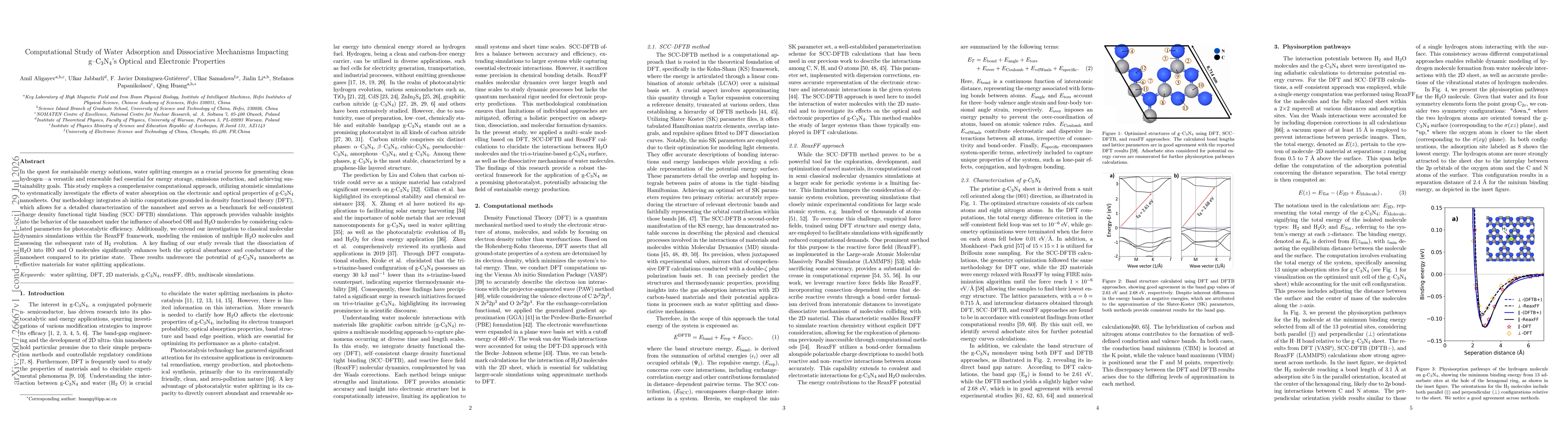 Thumbnail for Computational Study of Water Adsorption and Dissociative Mechanisms Impacting g-C3N4's Optical and Electronic Properties