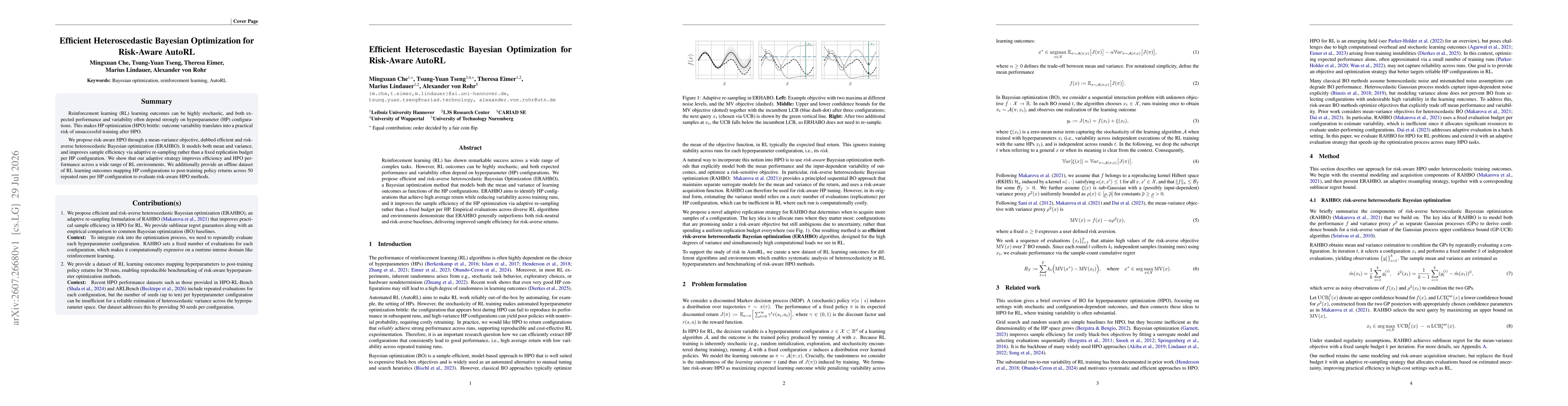 Thumbnail for Efficient Heteroscedastic Bayesian Optimization for Risk-Aware AutoRL