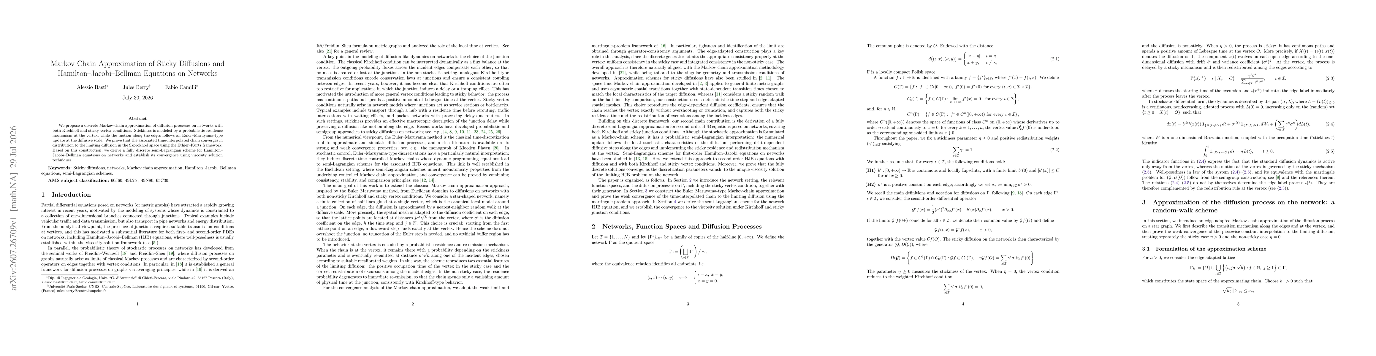 Thumbnail for Markov Chain Approximation of Sticky Diffusions and Hamilton-Jacobi-Bellman Equations on Networks