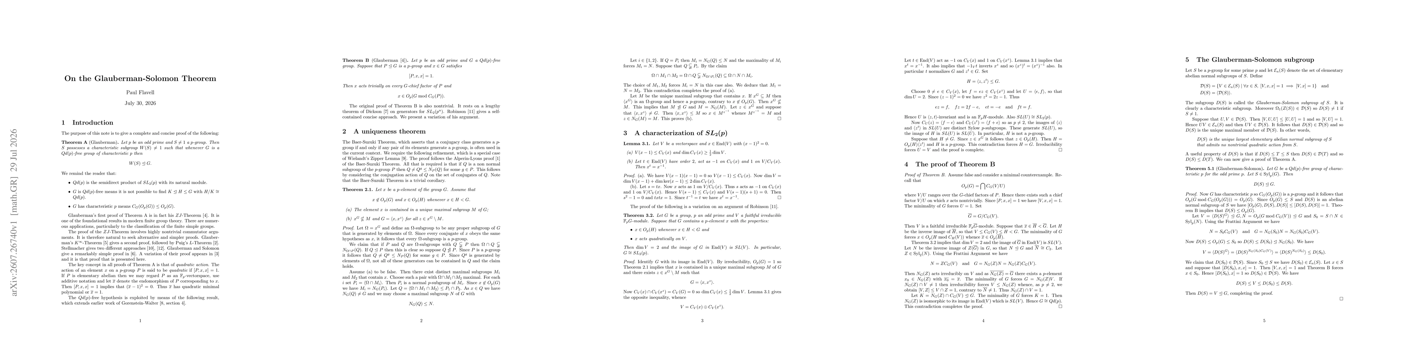 Thumbnail for On the Glauberman-Solomon Theorem