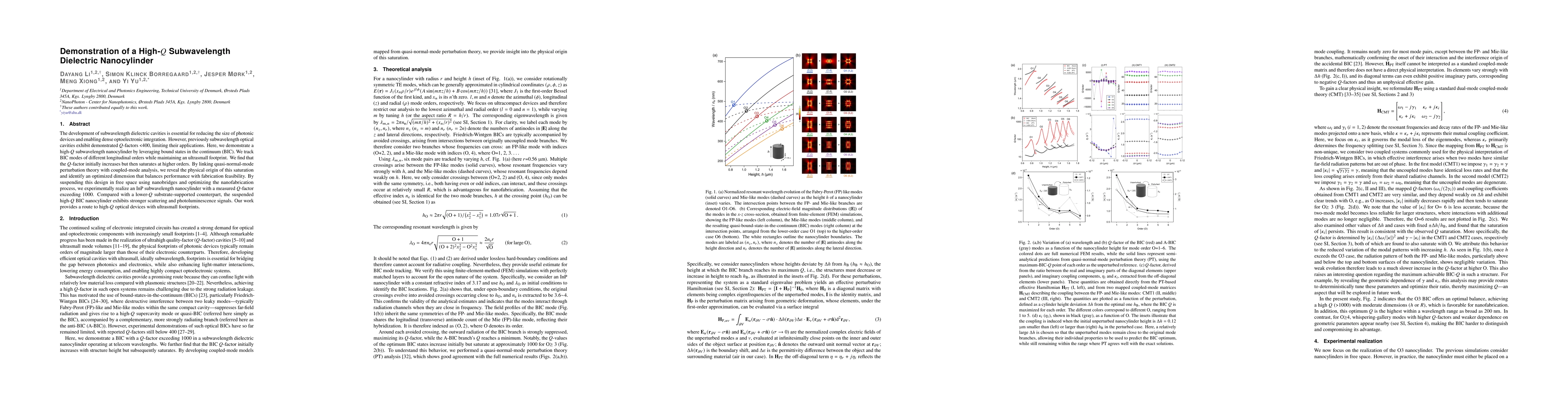 Thumbnail for Demonstration of a High-Q Subwavelength Dielectric Nanocylinder