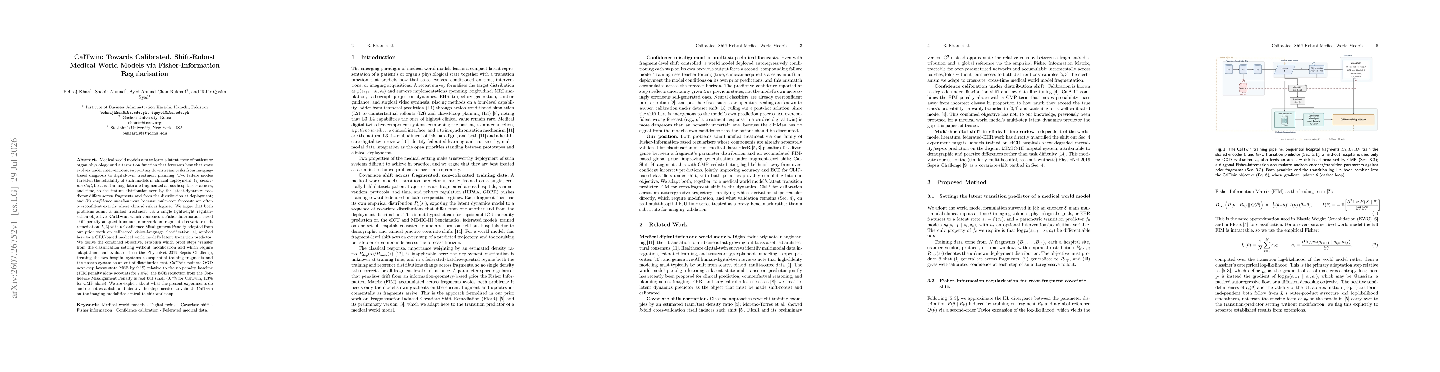 Thumbnail for CalTwin: Towards Calibrated, Shift-Robust Medical World Models via Fisher-Information Regularisation