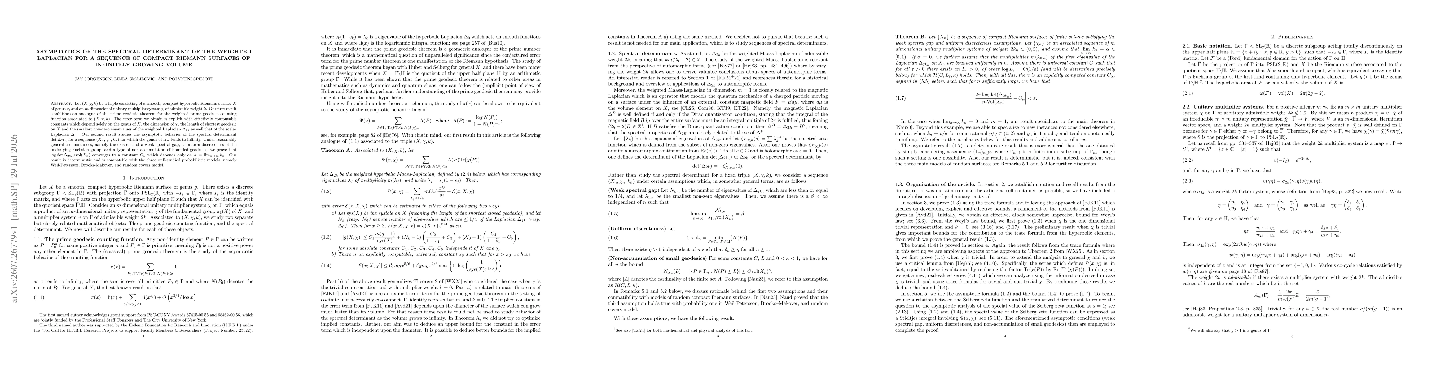 Thumbnail for Asymptotics of the spectral determinant of the weighted Laplacian for a sequence of compact Riemann surfaces of infinitely growing volume