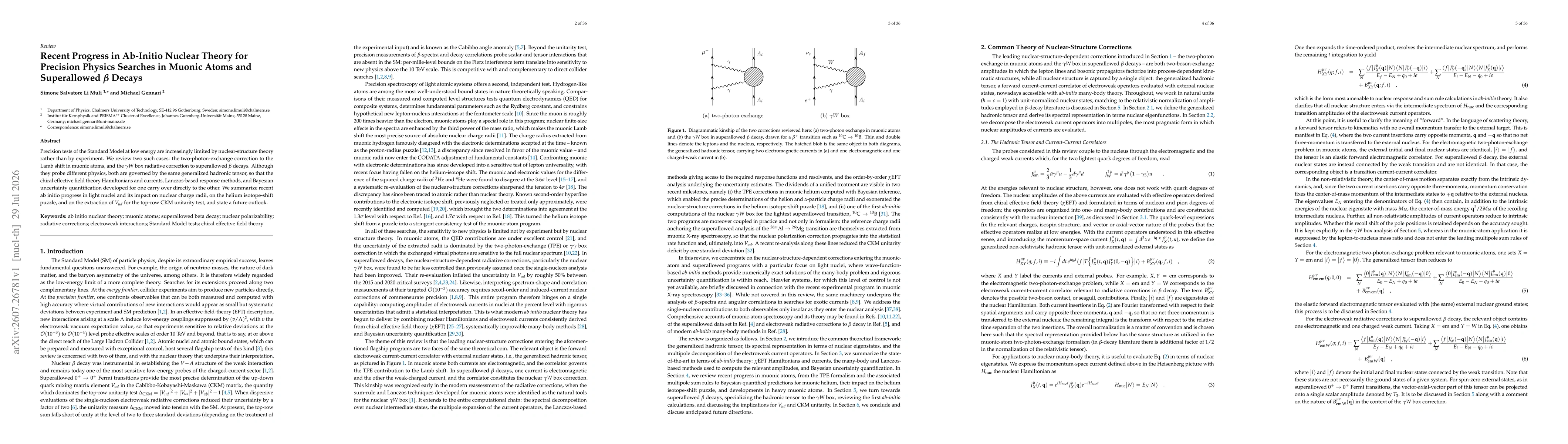 Thumbnail for Recent Progress in Ab-Initio Nuclear Theory for Precision Physics Searches in Muonic Atoms and Superallowed $β$ Decays