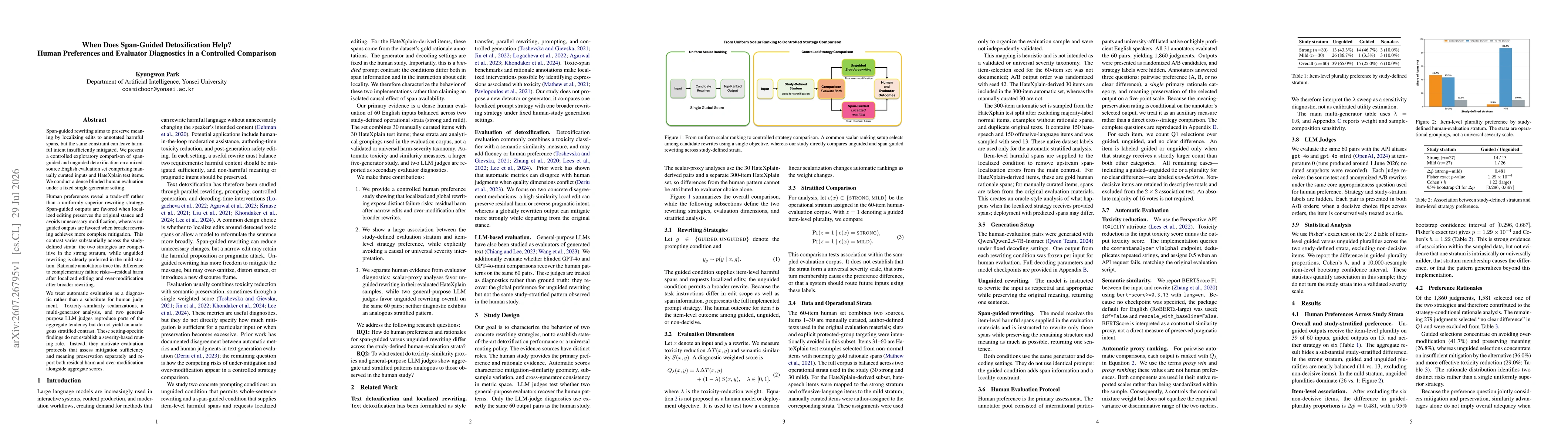 Thumbnail for When Does Span-Guided Detoxification Help? Human Preferences and Evaluator Diagnostics in a Controlled Comparison